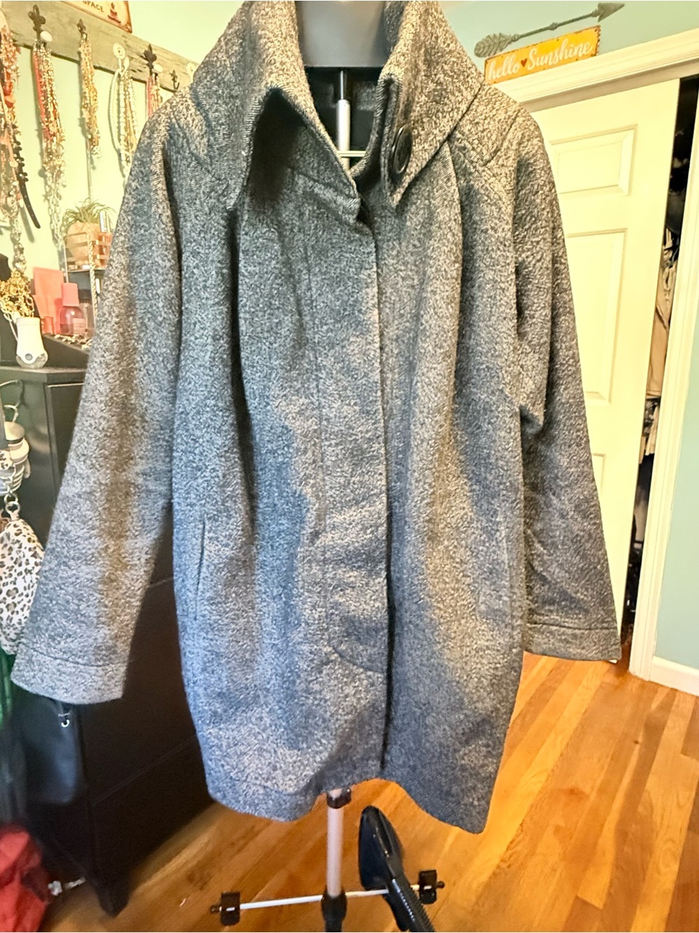 Yigal Azrouel Womems  Grey Button-Front Pea Coat - Picture 10 of 14